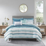 8 Piece Printed Seersucker Comforter and Quilt Set Collection Aqua King/Cal King B03597257