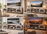 63" TV Stand with RGB LED Lights, Arched Fluted Glass Doors, Soft Close Hinges, Robot Vacuum 06191215