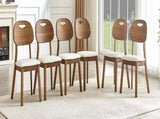 2 walnut colored solid wood dining chairs, white PU soft seat cushions, hollowed out backrests, and W1151P455539