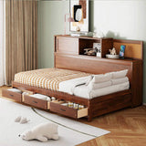 Twin Size Wooden Daybed with 3 Storage Drawers, Upper Soft Board, shelf, and a set of Sockets and N708P263524D