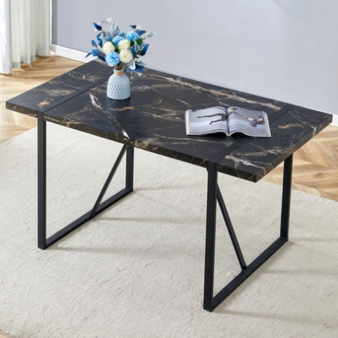 ZUN Industrial rectangular MDF black dining table for 4-6 people with 1.5 inch thick MDF top and black W1151P185154