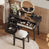 ZUN 39" Retro Bohemian Style Wooden Makeup Vanity Set with Charging Plug&USB Port and Stool, Dressing N733P180011B