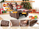Brown Kids Recliner Sofa with Retractable Footrest, Waterproof PU Leather Toddler Chair with Cup 40193620