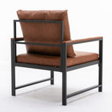 ZUN Furniture,Modern Faux Leather Accent Chair with Black Powder Coated Metal Frame, Single Sofa for 77450041