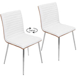 Mason Contemporary Dining/Accent Chair with Swivel in Stainless Steel, Walnut Wood, and White Faux B202P223867