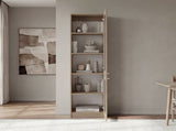 Tall Bookcase 71" H with 2 Fluted Panel Doors and Five Interior Shelves, Natural Oak B097P480469