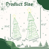 Set of 2 Lighted Metal Christmas Tree Yard Decorations, Pre-lit Holiday Decor with 150 Green and 05324833