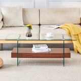 ZUN 43.3 Inch Modern Two-Tier Coffee Table - An Elegant Combination of Clear Glass and Dark Wood Texture W2920P226069