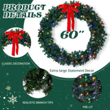 60in Pre-lit Christmas Wreath, Lighted Artificial Xmas Wreath with 220 Warm & Multi-color Lights and 16380976