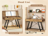 Flip-Top Mirror Vanity Desk 38", 2 AC Outlets USB Type-C Charging Station Makeup Table Computer Desk 76044667