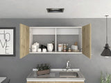Wall cabinet 19"H, two Doors, two internal Shelves, White / Light Oak B097133159
