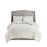 3 Piece Tufted Cotton Chenille Floral Comforter Set Off-White King/Cal King B035128916