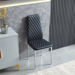 ZUN Black modern simple style dining chair leather chrome metal pipe diamond grid pattern restaurant W29964276