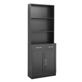 ZUN Bathroom Storage Cabinet, Cabinet with Two Doors and Drawers, Adjustable Three-layer Open N725P186645B