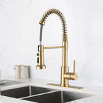 ZUN Pull Down Sprayer Spring Kitchen Sink Faucet Brushed Gold W122552138