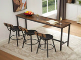 Long Bar Table Set with 3 PU Upholstered Bar Stools, Industrial Bar Table and Chairs for Kitchen 09105127
