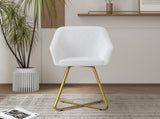 White PU Leather Vanity Chair with Gold Metal Frame, Vanity Chair with Back, Armchair for Living 16886191