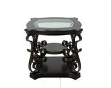End table, Glass table top, MDF W/marble paper middle shelf, powder coat finish metal legs. W48720761