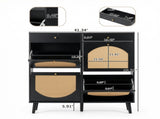 Rattan shoe cabinet with 2 drawers and 4 flip-tops, made of particleboard, 105*24*110cm, black 05339909