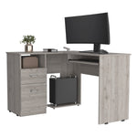 ZUN Light Grey 2-Drawer 1-Shelf L-Shaped Computer Desk B06280386