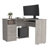 Light Grey 2-Drawer 1-Shelf L-Shaped Computer Desk B06280386