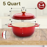 Cast iron 5QT cooking pot - Gradient red - Includes two silicone gloves - Enamel pot 72490556