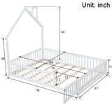 Wood Full Size House Platform Bed with Guardrail, White N709P171852K