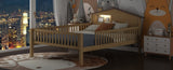 Full Size Wood Platform Bed with House-shaped Headboard, LED and Built-in Storage, Natural N709P184430M