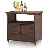 ZUN Outdoor Bar Cart with Storage Cabinet, Patio Wicker Sideboard Buffet Cabinet Prep Table, Outside 65724130