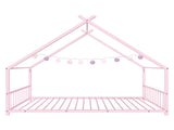 Pink Flat Bed House Shape with Side Guardrails Twin Children's Iron Bed 57389908
