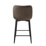 Set of 2 Counter Height Chairs Brown Velvet Upholstery Modern Casual Dining Furniture Metal Legs, B011P234280