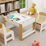 ZUN Kids 2 in 1 Play Table & 2 Chairs Set,with 7 Storage Compartments,Compatible with LEGO Building W282P182328