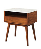 Walnut Finish 1pc End Table with Faux Marble and Drawer Shelf Living Room Furniture Side Table B01183256