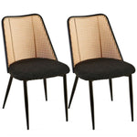 ZUN Black Rattan Dining Chairs Set of 2,Boucle Chairs with Natural Cane Back, Upholstered Dining Room W1164P218679