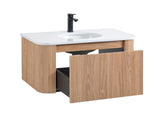 Arcora 36 Inch Wall Mounted Bathroom Vanity with Sink Curved Design, Wave Texture Wood Finish, W3235P336190