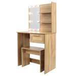 ZUN Vanity Desk Set Stool & Dressing Table with LED Lighting Mirror Drawer and Compartments Modern Wood W1673123628