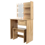 ZUN Vanity Desk Set Stool & Dressing Table with LED Lighting Mirror Drawer and Compartments Modern Wood W1673123628