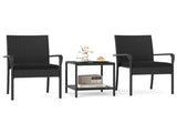 3-Piece Patio PE Wicker Bistro Set, Tempered Glass 2-Tier Side Table Outdoor Chair Set-Black 48421779