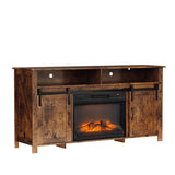 58" Weathered Barn Door Fireplace TV Stand for 23" Insert, Sliding Track Design 01446047