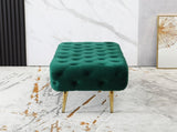 Sira Velvet Button Tufted Bench with Gold Metal Legs, Green T2574P164598