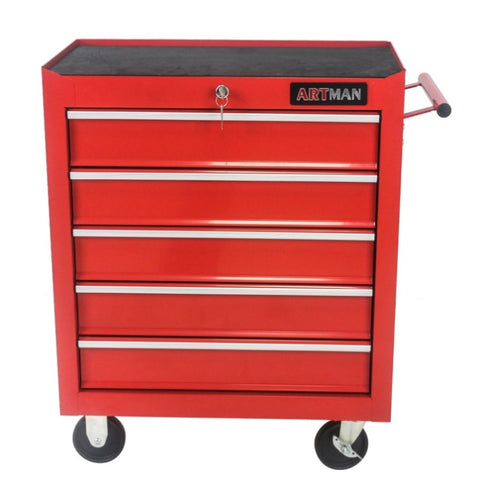 ZUN 5 Drawer Tool Chest, Tool Storage Cabinet for Garage Storage with 4 Wheels and Locking System, RED W1102107319