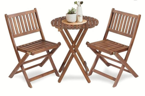 ZUN 3-Piece Acacia Wood Bistro Set, Wooden Folding Patio Furniture for Garden Backyard Balcony Porch w/ W2640P209682