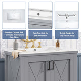 30-inch Bathroom Vanity with Single Sink, Solid Wood Frame MDF, 2 Soft-Close Doors, 1 Divided N729P299363E