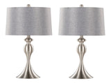 27" Contemporary Metal Table Lamp in Brushed Nickel with Grey Textured Linen Shade from Grandview B202P224084