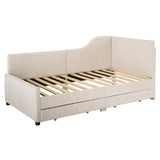 Twin Size L-Shaped Corduroy Daybed,Upholstered Bed Frame with 2 Storage Drawers, Beige N733P171470A