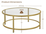 Modern Glass Top Coffee Table with Adjustable Foot Pads, Gold 14237797