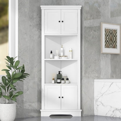 ZUN Tall Bathroom Storage Cabinet, Corner Cabinet with Doors and Adjustable Shelf, MDF Board, White 80296143