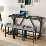 Bar Table Set with Power Outlet, Bar Table and Chairs Set, 4 Piece Dining Table Set, Industrial W487P333506