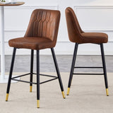 ZUN Brown Suede Skin Velvet Bar Stool - Black Metal Legs with Gold Spray Decoration.Set of 2 W1151P211995