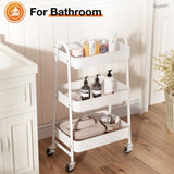 ZUN 3 Tier Small Rolling Cart, Metal Utility Storage Organizer Kitchen Trolley Bathroom Laundry Room Bar 03465103